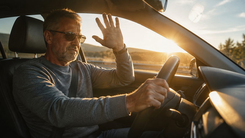 Driver struggling with low sun glare