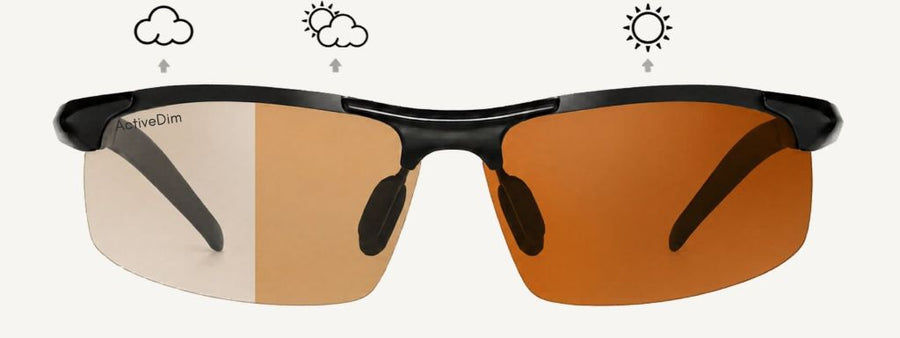 ActiveDim Hero Copper lens tint progression from light amber to deep copper
